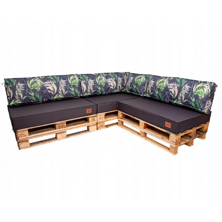 Paletové sedenie Golden Garden GG08 - Podsedáky a Vankúše 3ks × 120/80/15 + 3ks x 120cm/40cm/15cm + 1ks 60/40/15 - grafitová / palmy